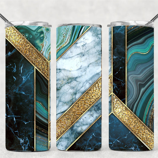 Teal Geometric Marble Tumbler